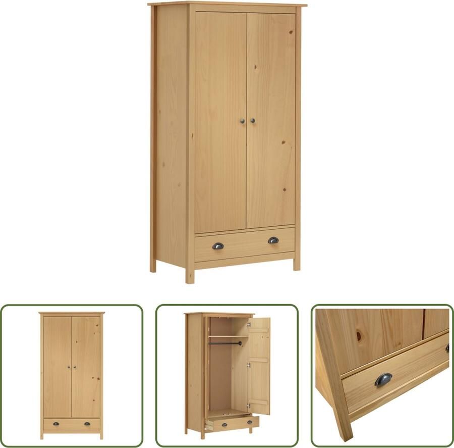 The Living Store Kledingkast Hill 2 deuren 89x50x170 cm massief grenenhout Kledingkast Garderobe Meubel Houten Kast Grenenhouten Kast - Foto 2