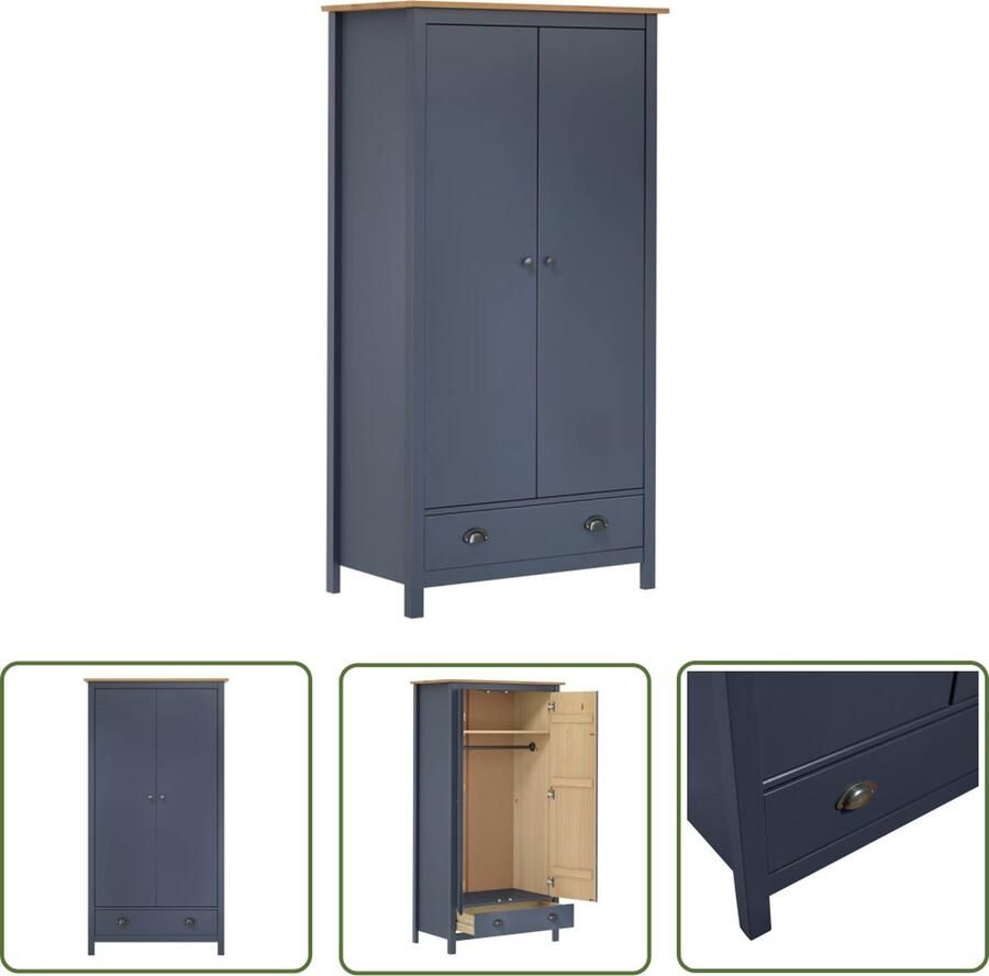 The Living Store Kledingkast Hill 2 deuren 89x50x170 cm massief grenenhout grijs Kledingkast Meubel Grenoble Hout Grijze Kleur Honig Bruin - Foto 2