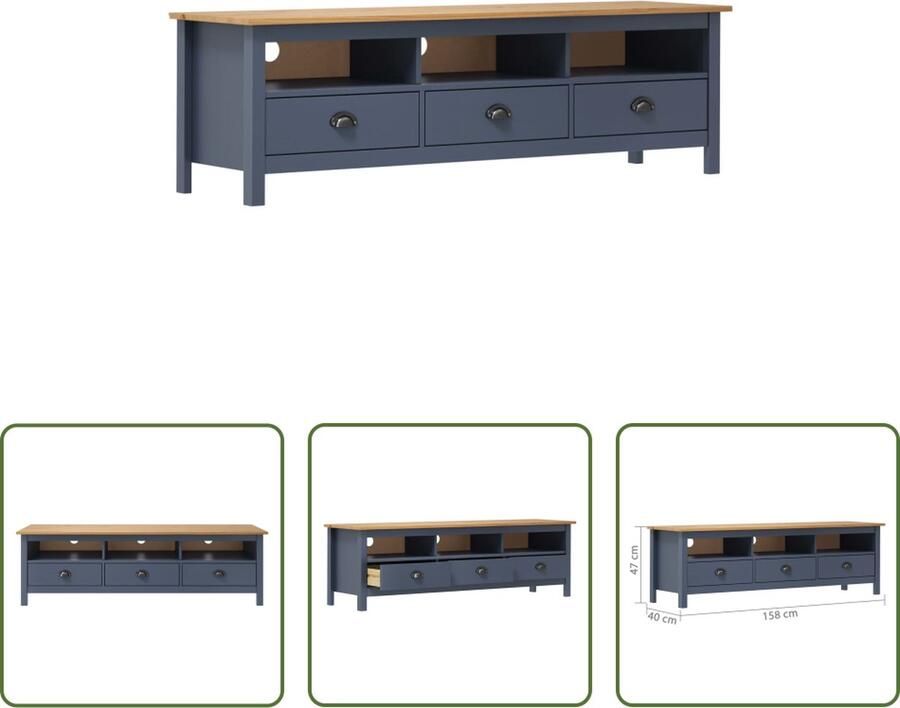 The Living Store Hill Televisiemeubel 158 x 40 x 47 cm Massief grenenhout Grijs en honingbruin