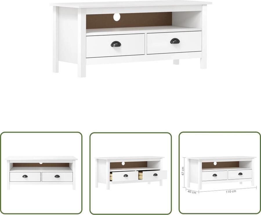 The Living Store Hill TV-meubel 110x40x47cm Massief grenenhout 2 lades Rustieke charme - Foto 2