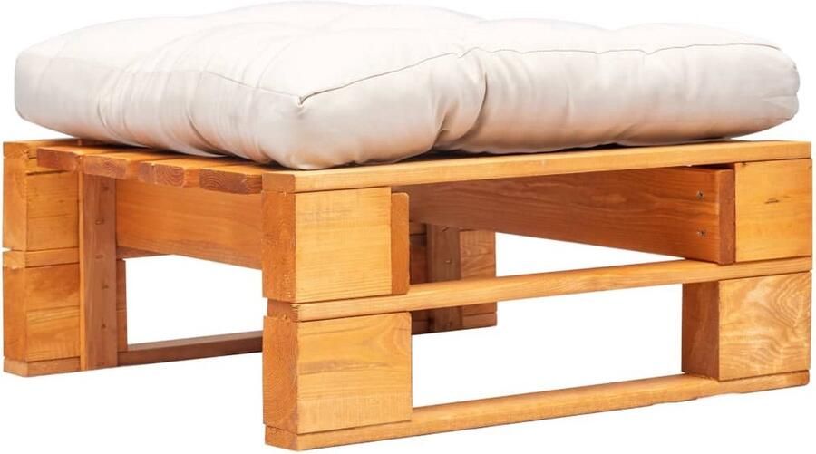 The Living Store Hocker Pallet 60x60x35cm GeÃ¯mpregneerd grenenhout Zandkleurig kussen Tuinstoel Lounge Stoel Buitendecoratie Pallets Outdoor Furniture - Foto 2
