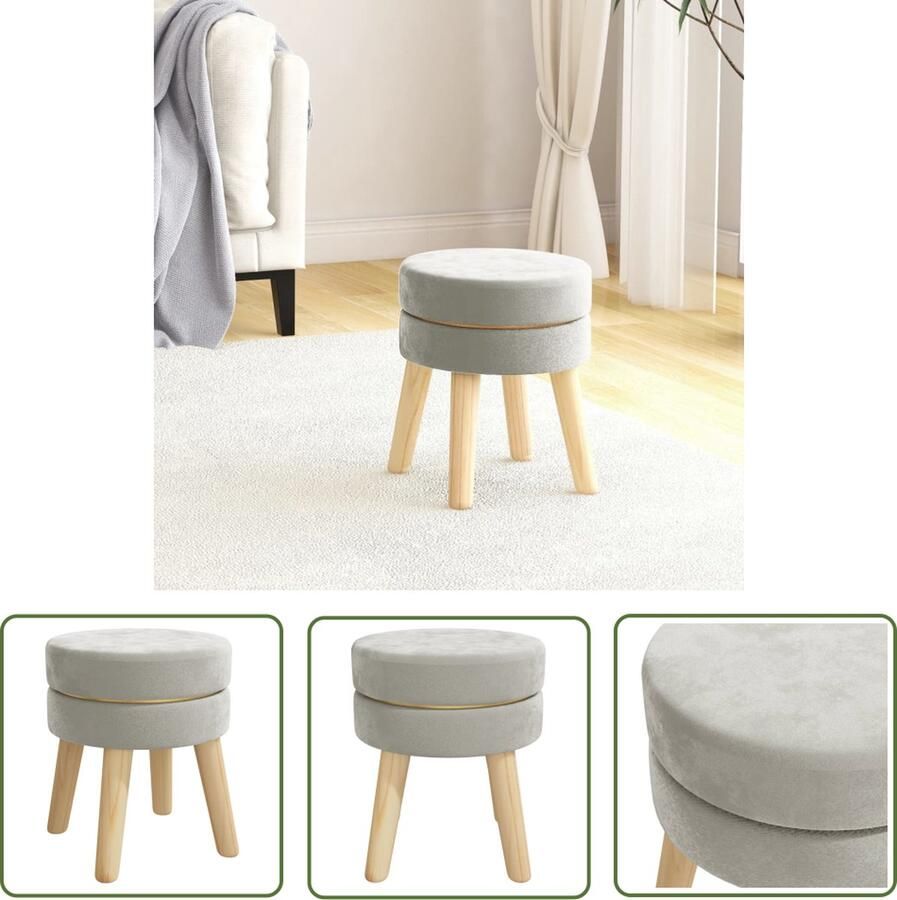 The Living Store Hocker rond fluweel lichtgrijs Hocker Ronde Hocker Velvet Stoel Grijze Hocker Lounge Meubels