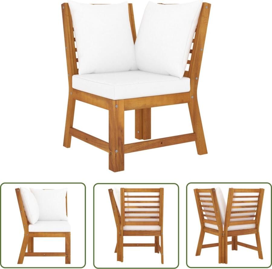 The Living Store Hoekbank sectioneel met crèmekleurig kussen massief acaciahout Hoekbank Lounge Set Tuinset Buitendrank Acacia Hout