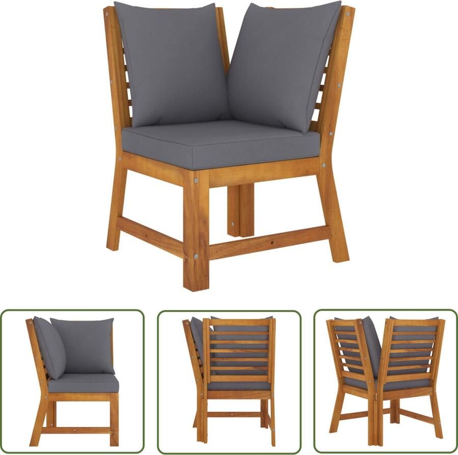 The Living Store Hoekbank sectioneel met donkergrijs kussen massief acaciahout Hoekbank Lounge Bank Tuinset Buitendrank Acacia Houten Meubilair