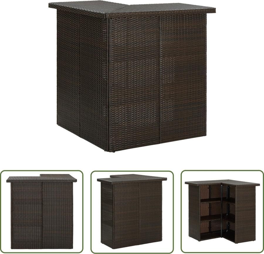 The Living Store Hoekbartafel PE-rattan staal 100x50x105cm Bruin Hoekt Tafel Poly Rattan Tafel Bartafel Buiten Tafel Terras Tafel - Foto 2