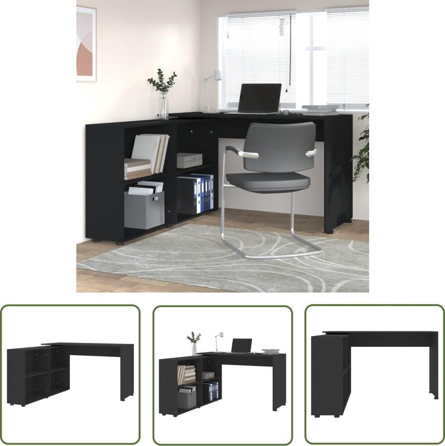 The Living Store Hoekbureau Moderne Praktisch Bureau 130 x 60 x 75 cm Duurzaam Zwart Bewerkt hout - Foto 2