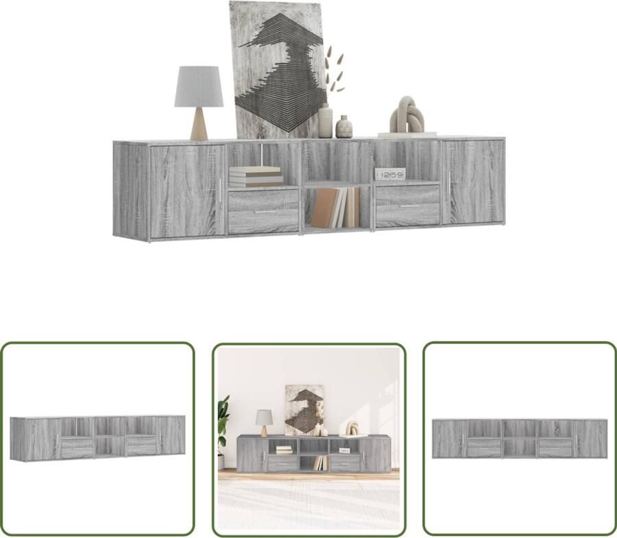 The Living Store Hoekkast 200x40x45 cm bewerkt hout grijs sonoma eikenkleurig Hoekkast Opbergkast Houten Kast Grijze Kast Salontafel - Foto 2