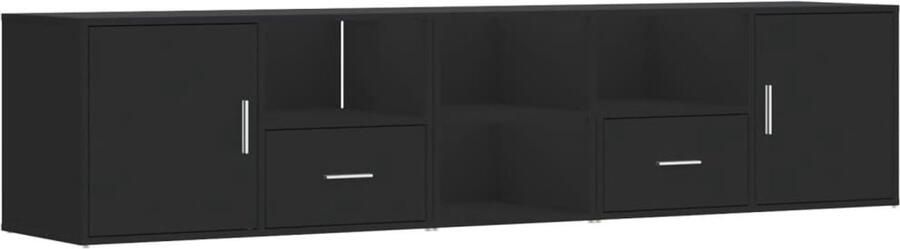 The Living Store Hoekkast 200x40x45 cm bewerkt hout zwart Hoekkast Houten Kast Zwarte Kast Opbergkast Salontafel