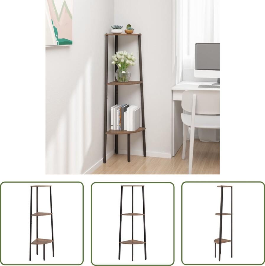 The Living Store Hoekkastje met 3 schappen 45 5x31 5x120 cm donkerbruin en zwart Hoekkast Kast Boekenkast Opbergkast Woonaccessoires - Foto 2