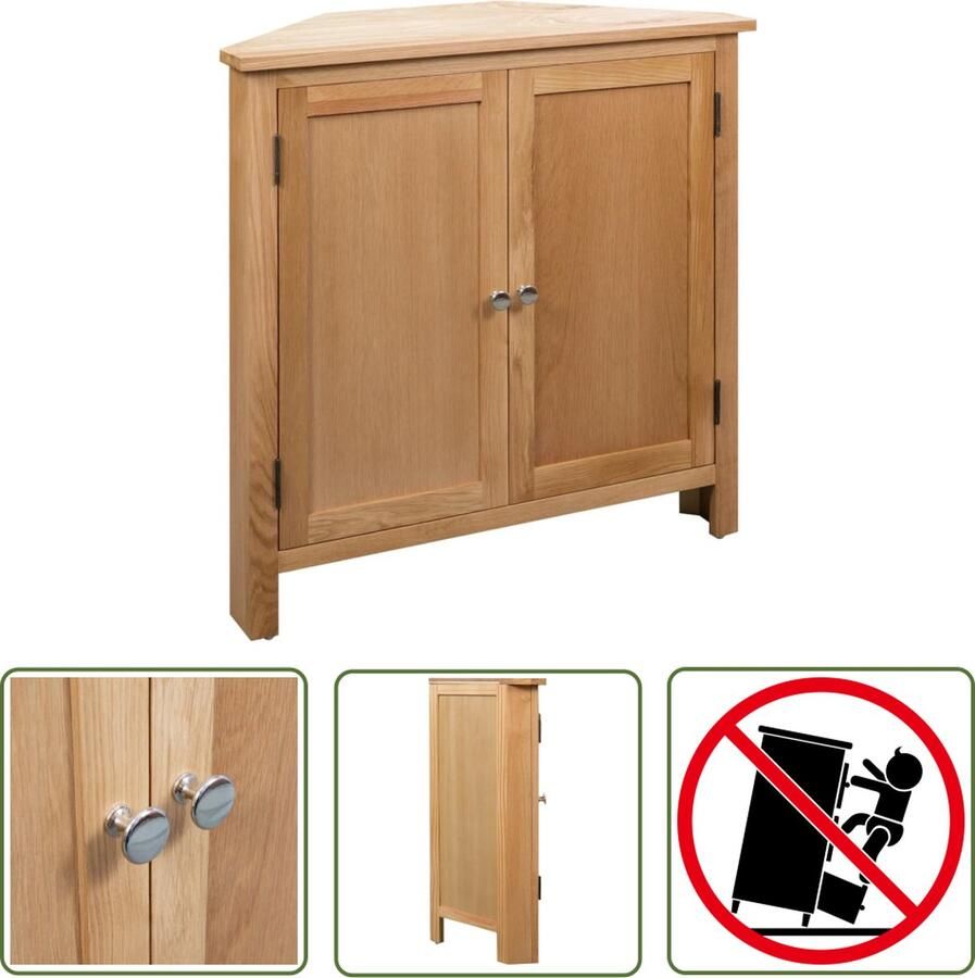 The Living Store Hoekkast Bruin 80 x 33.5 x 78 cm Massief eikenhout en MDF met eiken fineer Hoekkast Eikenhouten Kast Bruine Kast Opbergkast Salontafel - Foto 2