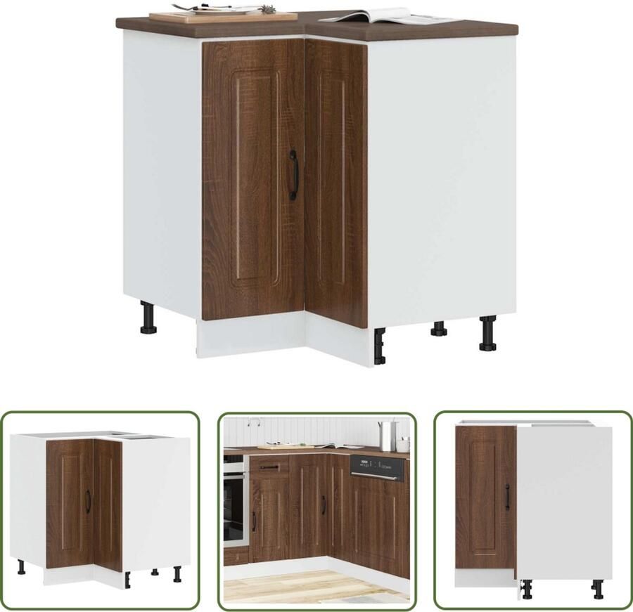 The Living Store Hoekkeukenonderkast Kalmar bewerkt hout bruin eikenkleur Keukenonderkast Hoekkeukenonderkast Houten Keukenkasten Bruine Eiken Meubels Opslagoplossing Keuken