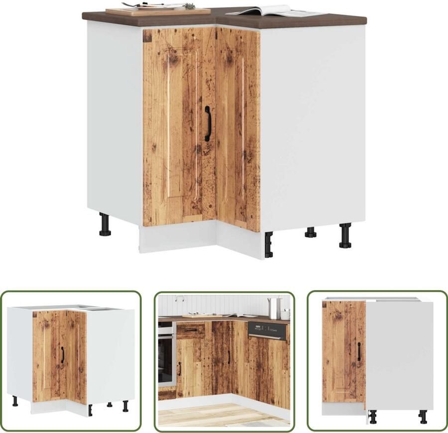 The Living Store Hoekkeukenonderkast Kalmar bewerkt hout oud houtkleurig Keuken Hoekkast Houten Keukenkasten Opslagruimte Keuken Onderkasten Keuken Houtlook Keuken