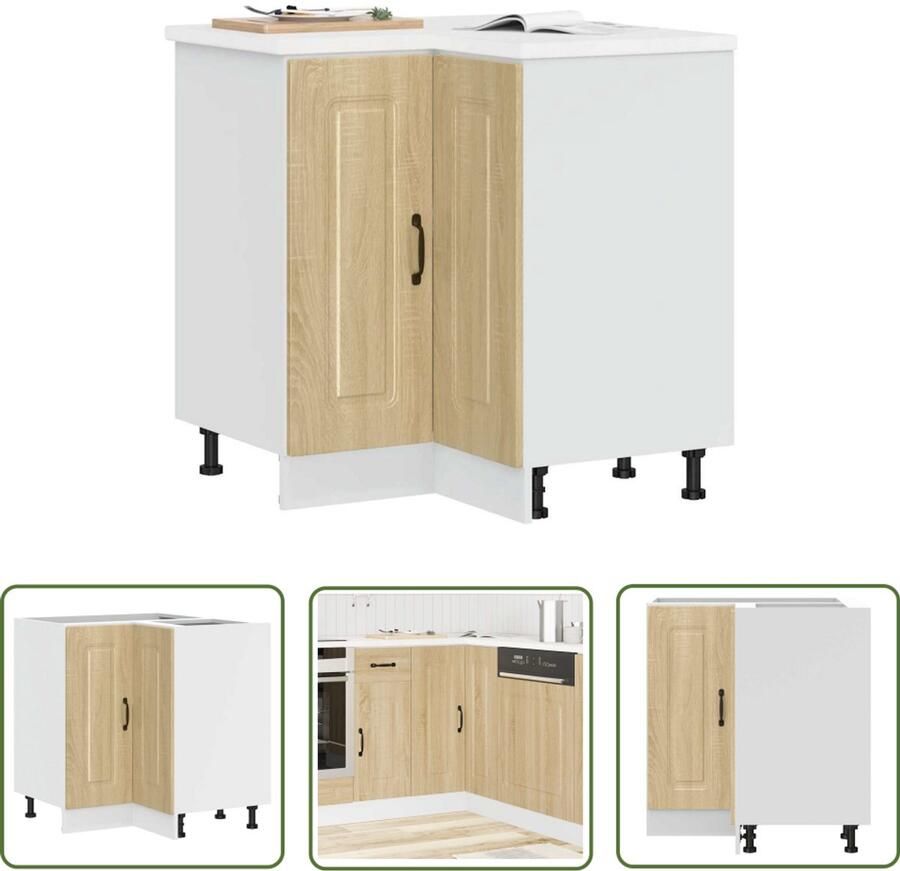 The Living Store Hoekkeukenonderkast Kalmar bewerkt hout sonoma eikenkleurig Keukenonderkast Hoekkeukenonderkast Keukenkasten Houten Keuken Sonomaeik
