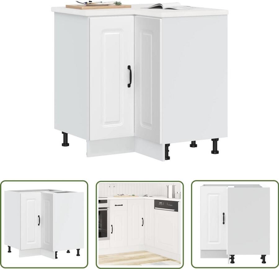 The Living Store Hoekkeukenonderkast Kalmar bewerkt hout wit Keukenonderkast Hoekkeukenonderkast Witte Keuken Houten Keuken Keukenkasten - Foto 2