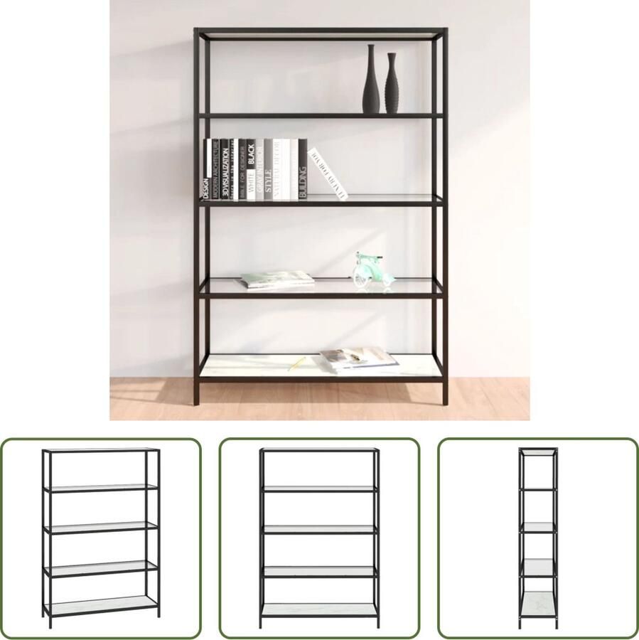 The Living Store Hoekschap Opbergkast 100 x 36 x 168 cm Glas en ijzer 5 mm Zwart en witmarmer - Foto 2