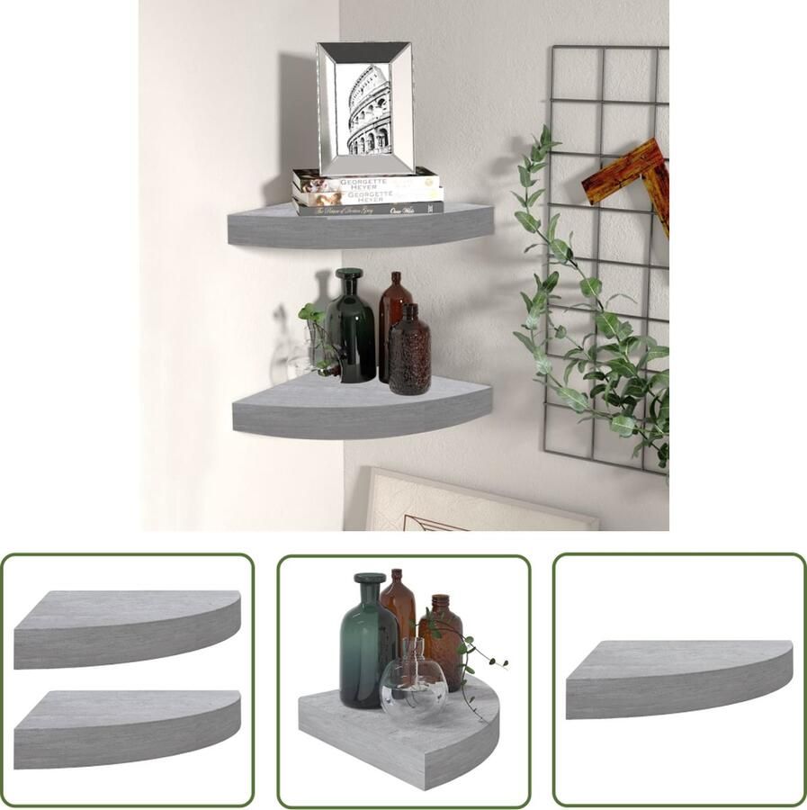 The Living Store Hoekwandschappen 2 st 25x25x3 8 cm MDF betongrijs Hoekplank Wandplank Mdf Plank Metalen Plank Betonnen Grijze Plank