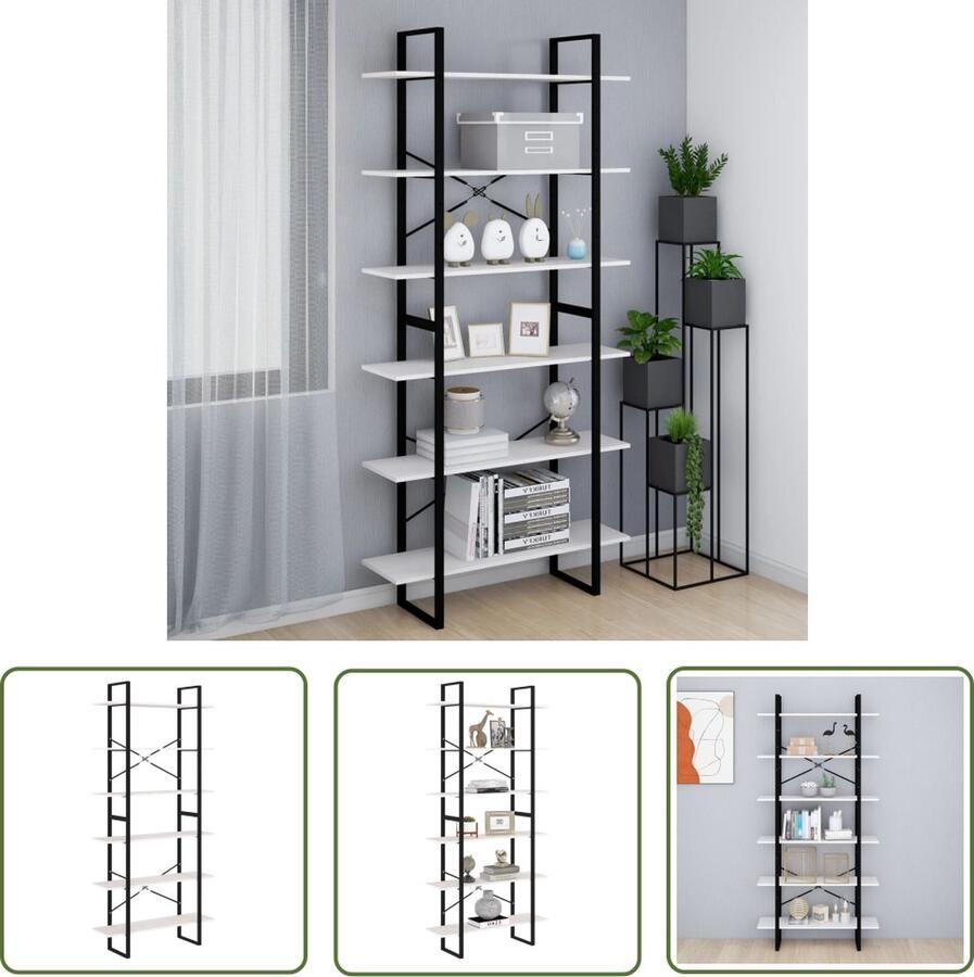 The Living Store IndustriÃle Kast 100 x 30 x 210 cm Grenenhout Metaal Hoge Kast Boekenkast Industrieel Design Grenenhout Witte Kleur - Foto 2