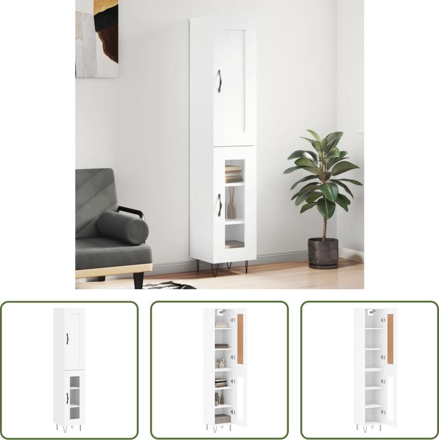 VidaXL Hoge kast 34 5x34x180 cm bewerkt hout wit Hoge Kast Witte Kast Houten Kast Opslagoplossing Woonaccessoires