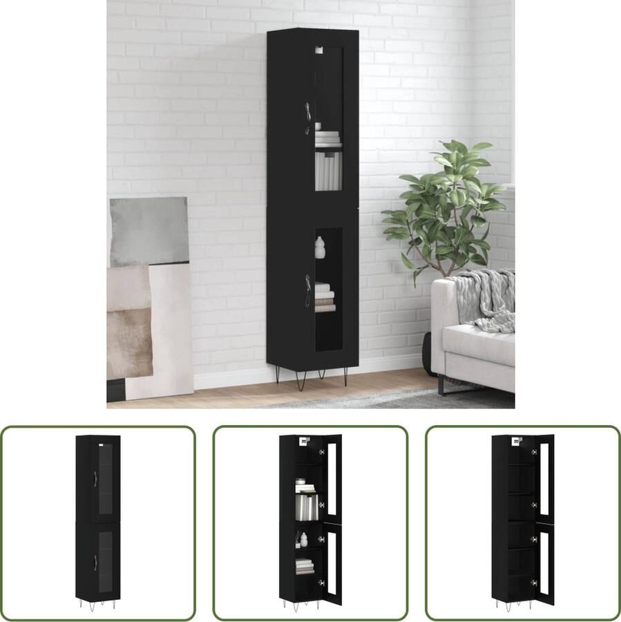 VidaXL Kledingkast Hoge Kast Hoge kast 34 5x34x180 cm bewerkt hout zwart Opslagkast Houten Kast Zwarte Kast