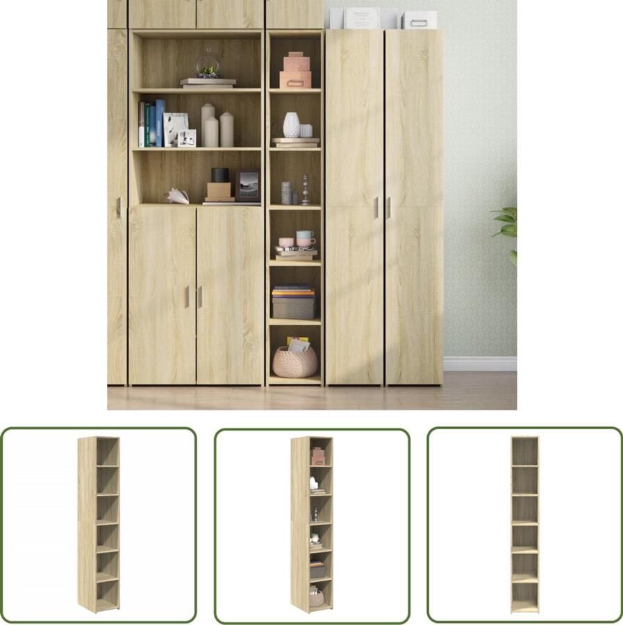 The Living Store Hoge kast 30x41x185 cm bewerkt hout sonoma eikenkleurig Opbergkast Scandinavisch Design Houten Kast Woonkamer Kast Keuken Kast