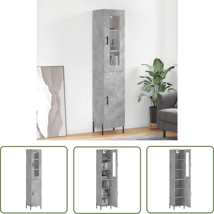 VidaXL Betongrijs Hoge Kast Hoge kast 34 5x34x180 cm bewerkt hout betongrijs Houten Kast Opslagkast Livingroom Furniture - Foto 2
