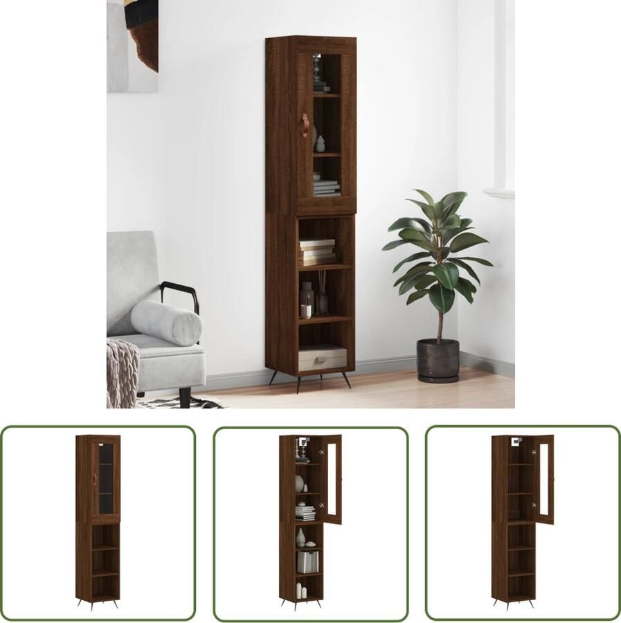 The Living Store Schappenkast Bruineiken 34.5 x 34 x 180 cm Duurzaam materiaal voldoende opbergruimte praktische deur ijzeren poten Montage vereist
