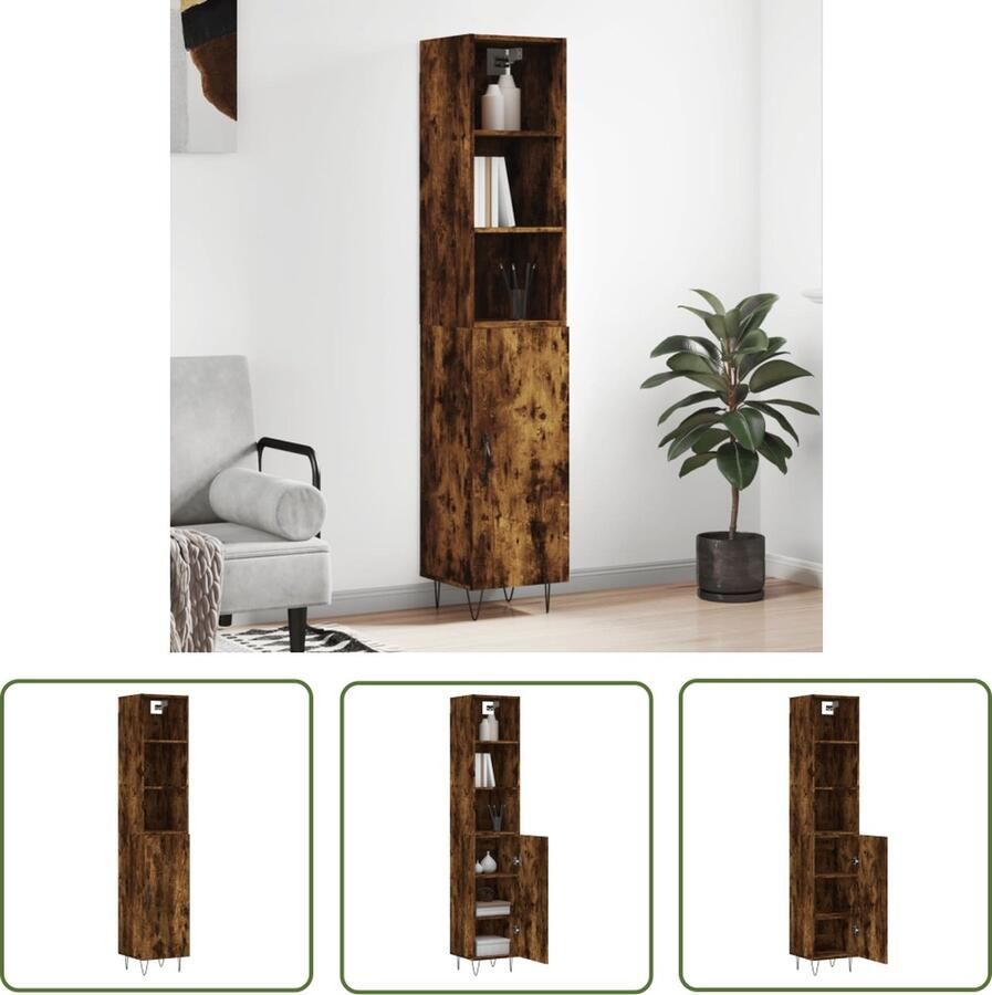The Living Store Hoge kast 34 5x34x180 cm bewerkt hout gerookt eikenkleurig Hoge Kast Opbergkast Houten Kast Met Lade Bruine Kast - Foto 3