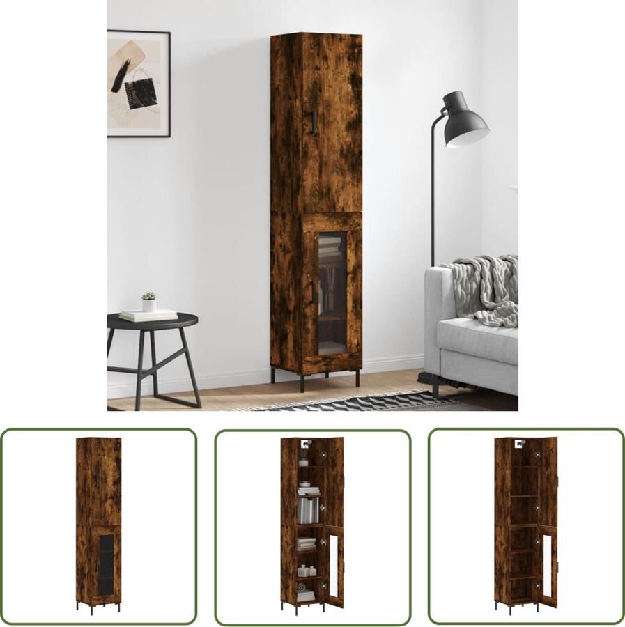 The Living Store Hoge kast 34 5x34x180 cm bewerkt hout gerookt eikenkleurig Hoge Kast Houten Kast Bergruimte Opbergkast Design Kast