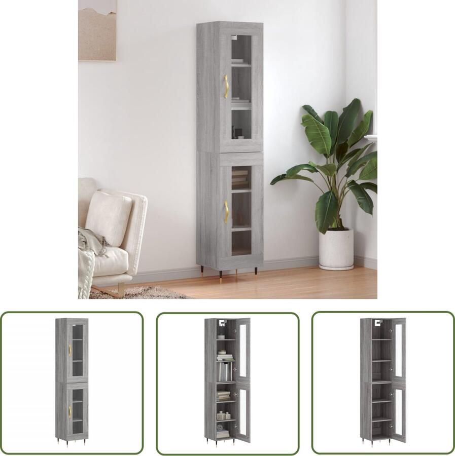 The Living Store Hoge kast 34 5x34x180 cm bewerkt hout grijs sonoma eikenkleurig Hoge Kast Kasten Opslagoplossing Woonkamerinrichting Slaapkamermeubilair - Foto 4