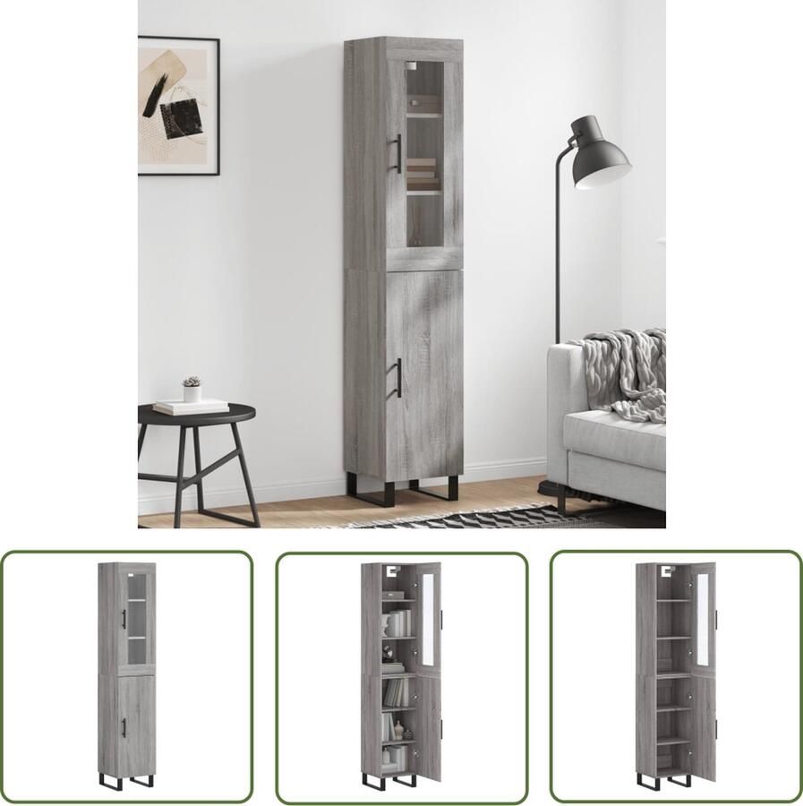 The Living Store Hoge kast 34 5x34x180 cm bewerkt hout grijs sonoma eikenkleurig Hoge Kast Kasten Opslagoplossing Woonkamerinrichting Slaapkamermeubilair - Foto 3
