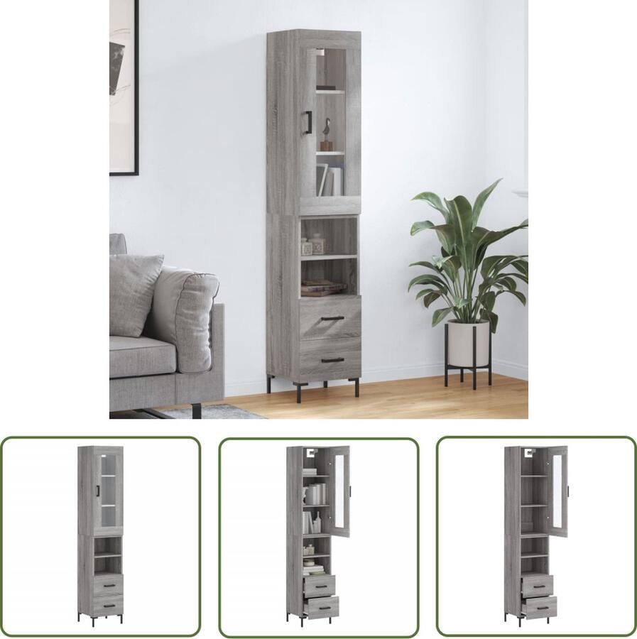 The Living Store Hoge kast 34 5x34x180 cm bewerkt hout grijs sonoma eikenkleurig Hoge Kast Kasten Opslagoplossing Woonkamerinrichting Slaapkamermeubilair - Foto 5