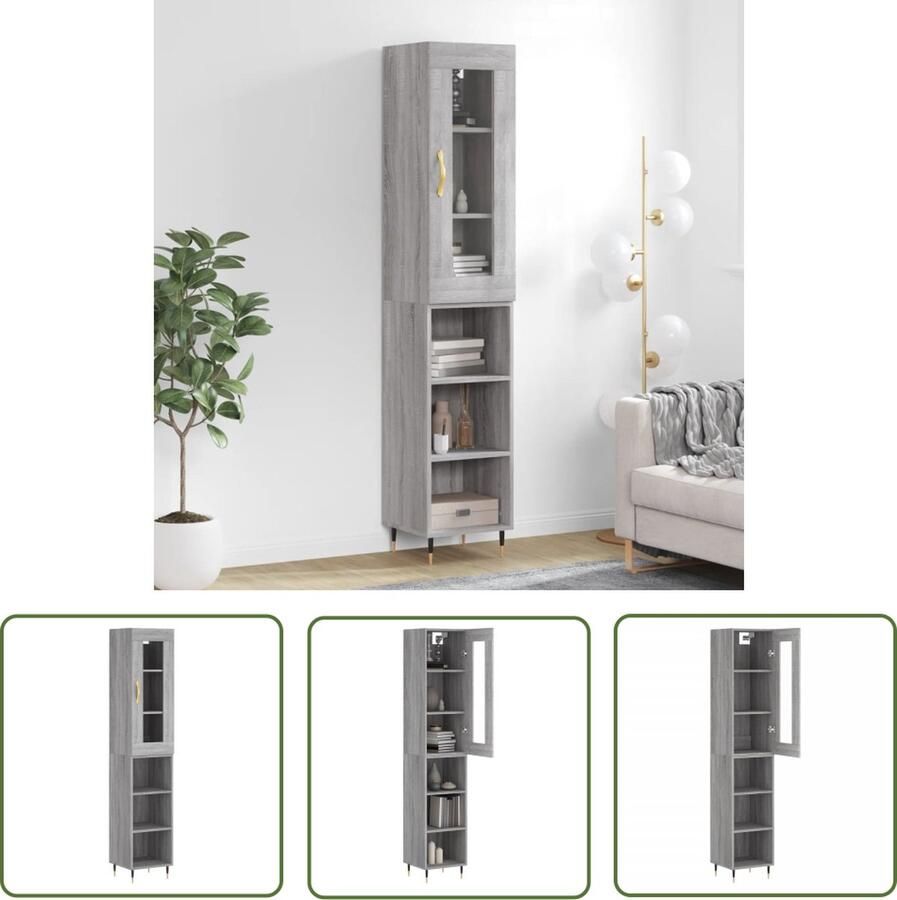 The Living Store Hoge kast 34 5x34x180 cm bewerkt hout grijs sonoma eikenkleurig Hoge Kast Opbergkast Kast Met Lade Grijze Kast Houten Kast