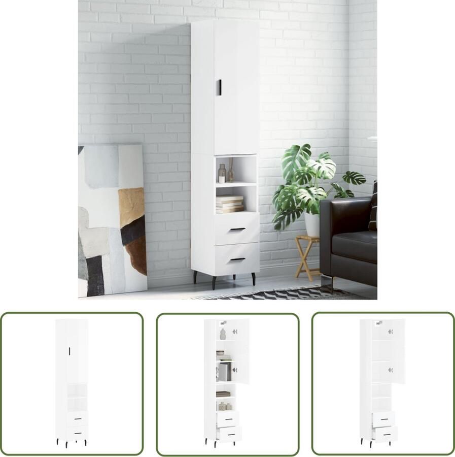 VidaXL Witte Kast Hoge Kast Hoge kast 34 5x34x180 cm bewerkt hout hoogglans wit Houten Kast Opslagoplossing Woonkamermeubilair