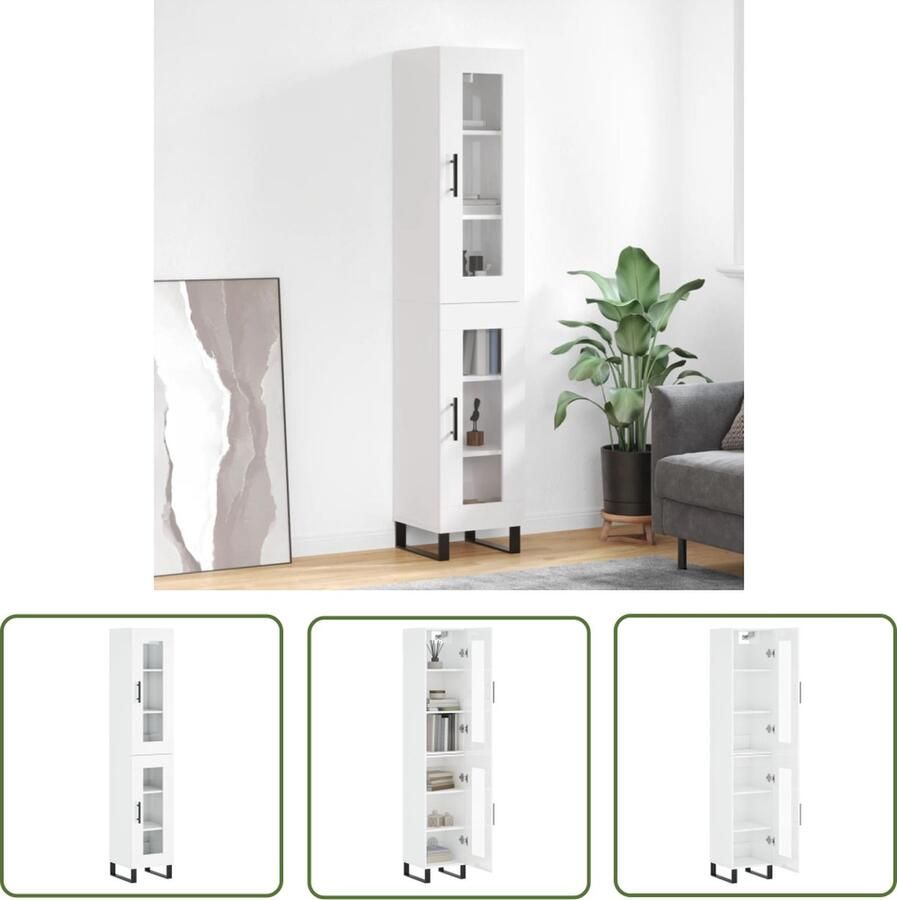 The Living Store Hoge kast 34 5x34x180 cm bewerkt hout hoogglans wit Hoge Kast Witte Kast Houten Kast Opslagoplossing Woonkamermeubel - Foto 10