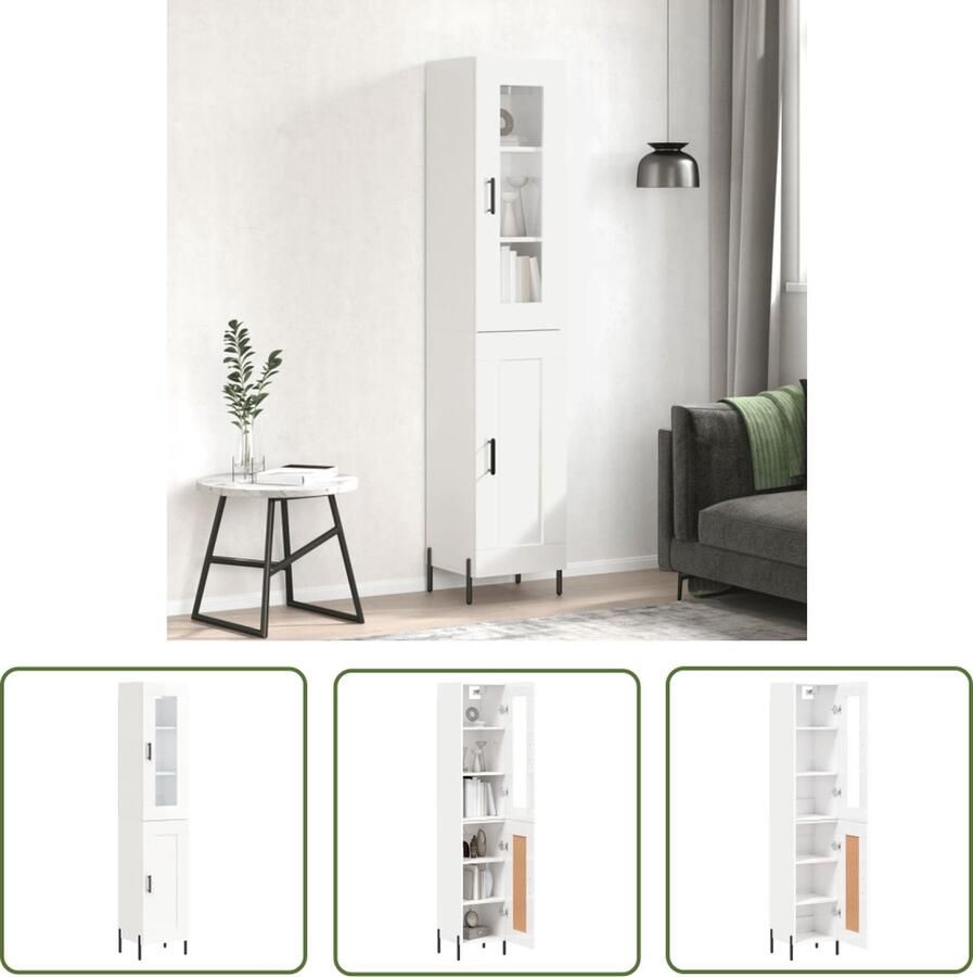 The Living Store Hoge kast 34 5x34x180 cm bewerkt hout hoogglans wit Hoge Kast Witte Kast Houten Kast Opslagoplossing Woonkamermeubel - Foto 9