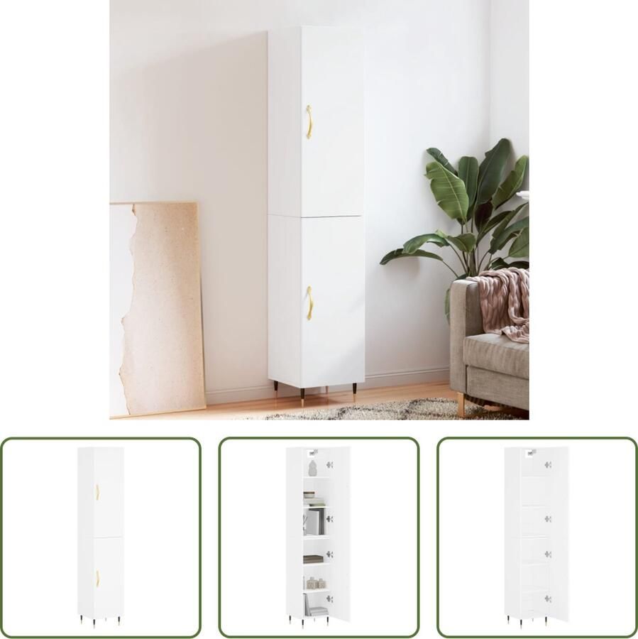 The Living Store Hoge kast 34 5x34x180 cm bewerkt hout wit Hoge Kast Houten Kast Witte Kast Opbergkast Woonkamer Decoratie