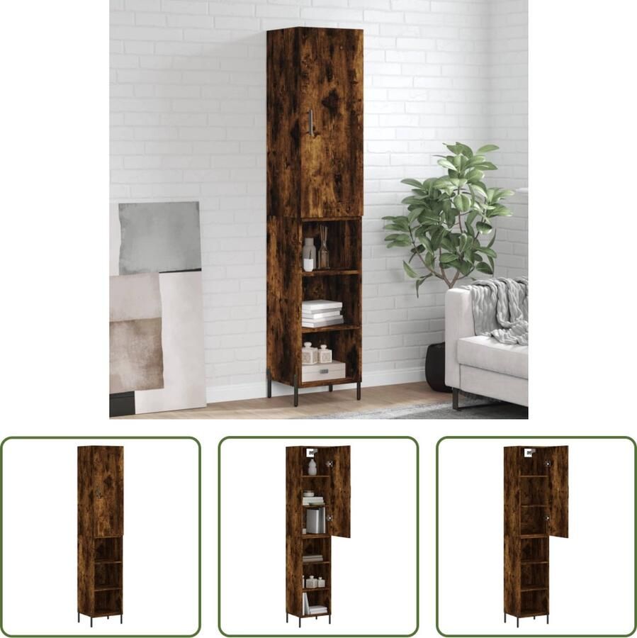 VidaXL Houten Kast Hoge Kast Hoge kast 34 5x34x180 cm bewerkt hout gerookt eikenkleurig Bruine Kast Opslagkast Kledingkast