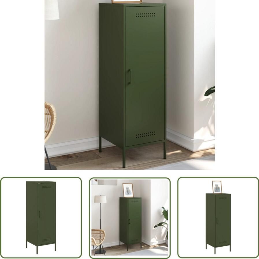 The Living Store Hoge kast 36x39x113 cm staal olijfgroen Industriele Kast Robuuste Kast Opbergkast Metalen Kast Groene Kast