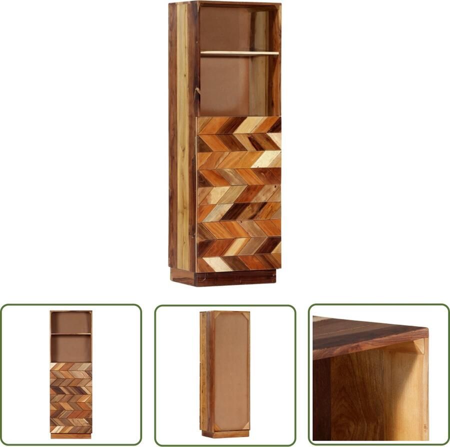 The Living Store Wandkast Massief gerecycled hout 40 x 32 x 122 cm 1 deur 2 schappen Massieve Houten Kast Vintage Kast Retro Kast Wandkast Boekenkast - Foto 2