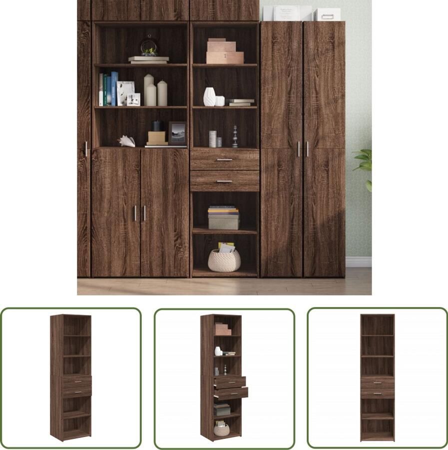 The Living Store Hoge kast 50x42 5x185 cm bewerkt hout bruin eikenkleur Hoge Kast Houten Kast Bruine Eiken Kast Opbergkast Scandinavisch Design