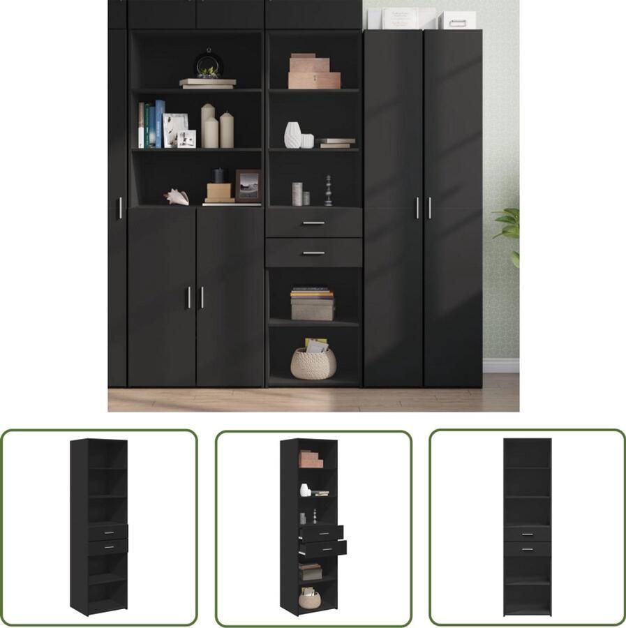 The Living Store Hoge kast 50x42 5x185 cm bewerkt hout zwart Hoge Kast Houten Kast Opbergkast Scandinavisch Design Woonkamer Kast