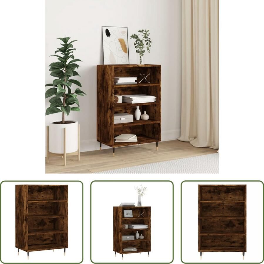 The Living Store Hoge kast 57x35x90 cm bewerkt hout gerookt eikenkleurig Hoge Kast Houten Kast Met Laden Bergruimte Vintage Kast - Foto 2