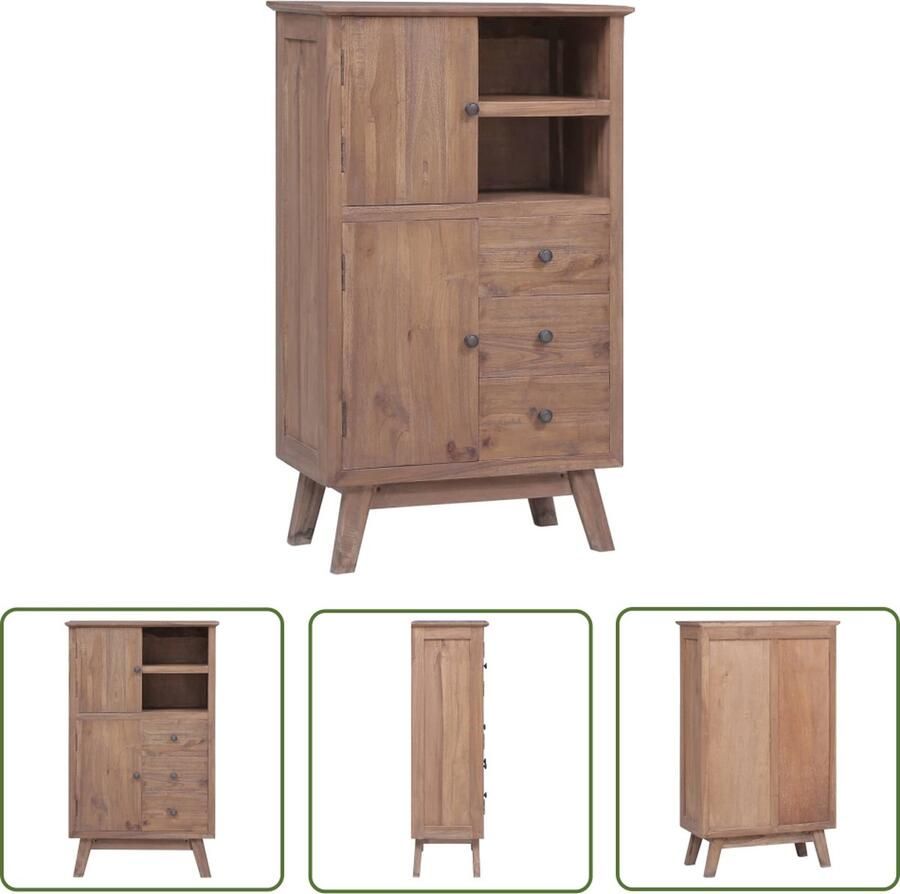 The Living Store Hoge kast 60x30x100 cm massief teakhout Wandkast Teak Hout Koloniale Stijl Vintage Kast Opbergkast - Foto 2