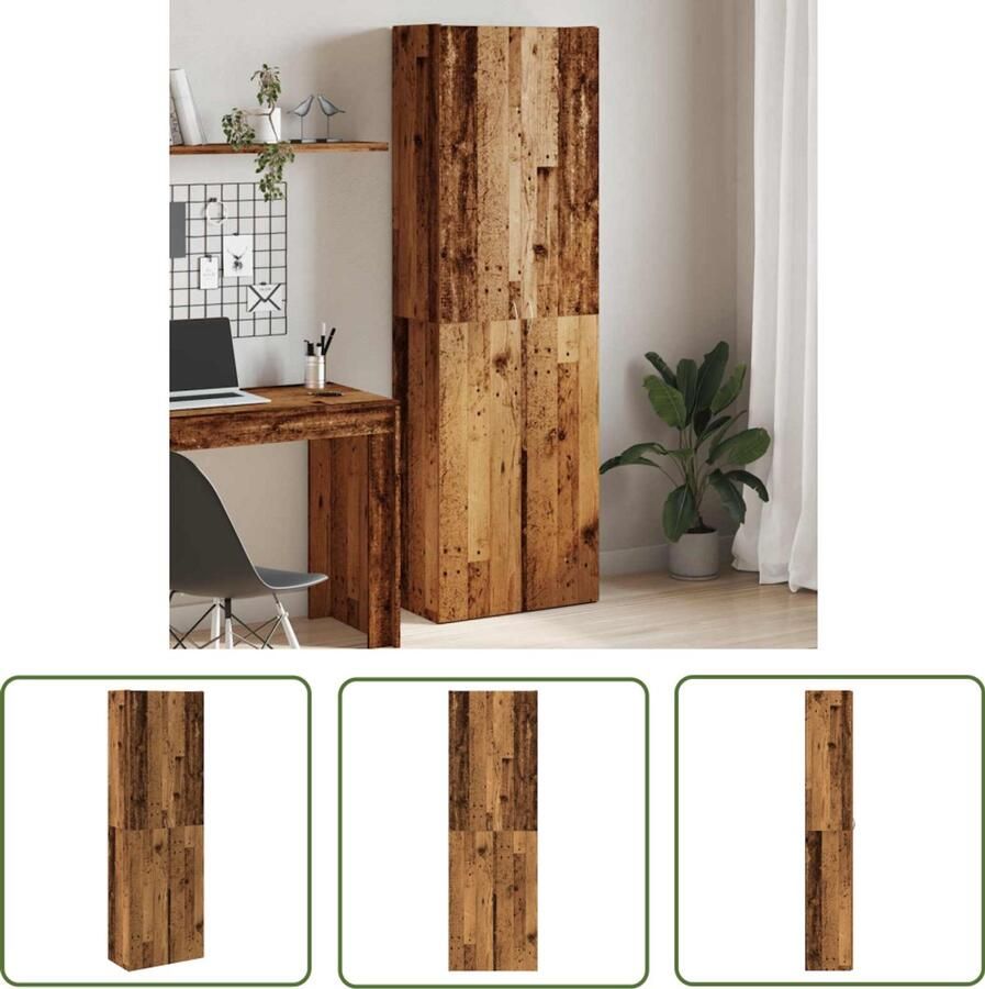 The Living Store Hoge kast 60x32x190 cm bewerkt hout oud houtkleurig Hoge Kast Houten Kast Opslagkast Vintage Kast Badkamerkast