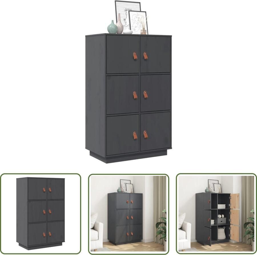 The Living Store Hoge kast 67x40x108 5 cm massief grenenhout grijs Dressoir Houtsoort Grenoble Hout Vintage Dressoir Landelijke Dressoir