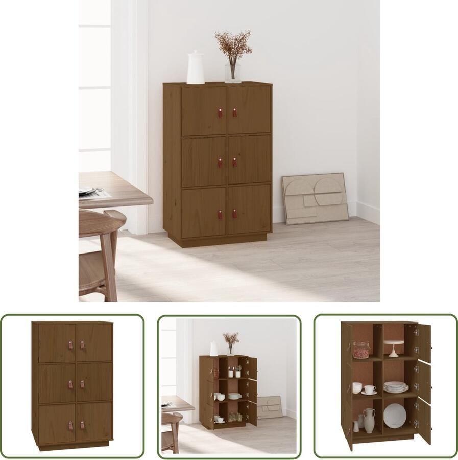 The Living Store Hoge kast 67x40x108 5 cm massief grenenhout honingbruin Dressoir Grenoble Hout Honingbruin Vintage Stijl Opbergmeubel