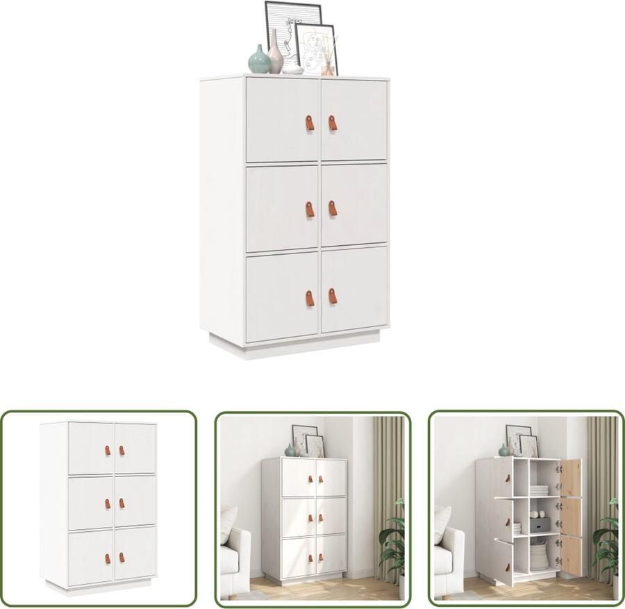 The Living Store Hoge kast 67x40x108 5 cm massief grenenhout wit Dressoir Grenoblehouten Dressoir Wit Dressoir Hoge Kast Opbergkast