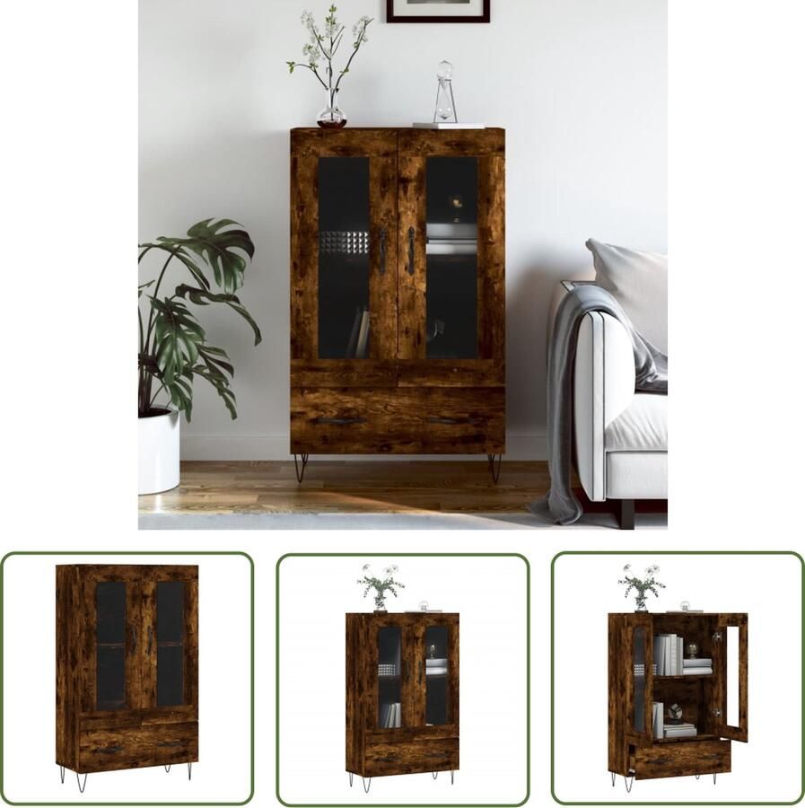 The Living Store Hoge kast 69 5x31x115 cm bewerkt hout gerookt eikenkleurig Hoge Kast Dressoir Buffetkast Houten Kast Gerookte Eiken Kleur - Foto 4