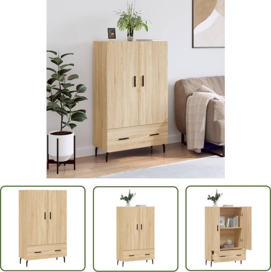 The Living Store Hoge kast 69 5x31x115 cm bewerkt hout sonoma eikenkleurig Hoge Kast Dressoir Kast Houten Kast Sonoma Eiken