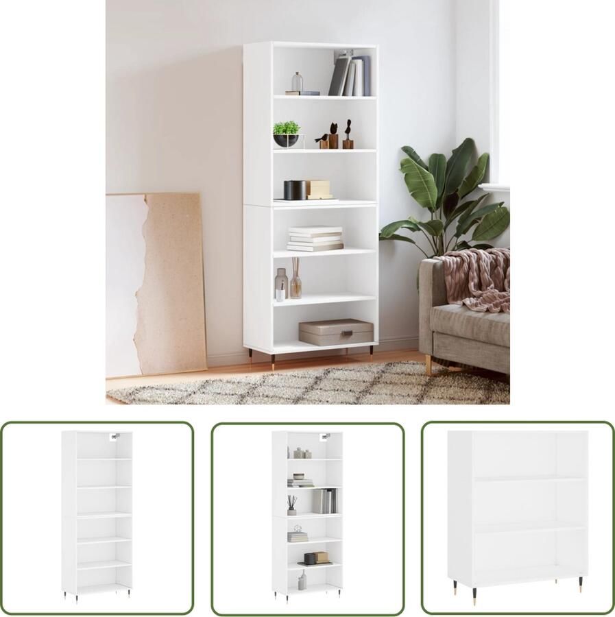 The Living Store Hoge kast 69 5x32 5x180 cm bewerkt hout wit Hoge Kast Buffetcask Opslagruimte Houten Kast Modern Design